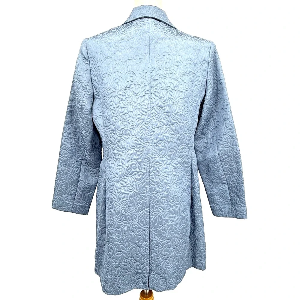 Rena Rowan Blazer Womens 12 Blue Jacquard Longline Tailored Career Floral Dressy